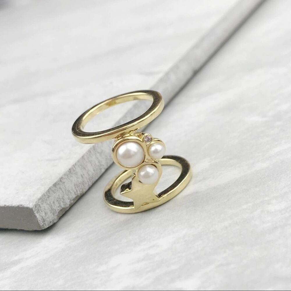NEW Anthropologie Gold & Pearl Star Galaxies Ring - Picture 13 of 15